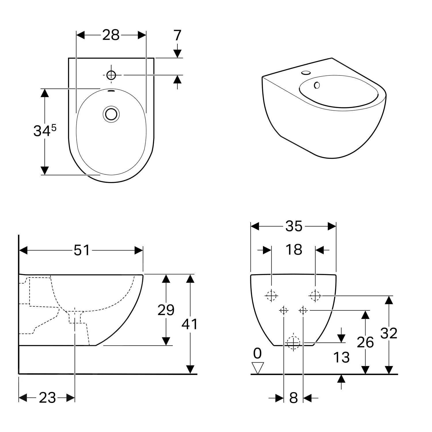 Geberit Acanto - Wandbidet 510x350x290 Mm, KeraTect, Wit 500.601.01.8 2 Geberit Acanto - Wandbidet 510x350x290 Mm, KeraTect, Wit 500.601.01.8 - Afbeelding 2