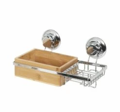 Compactor Bestlock - Plank Met Zeepschaal En Zuignap 273x150x135 Mm, Bamboe/chroom RAN5808