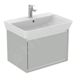 Ideal Standard Connect Air - Wastafelonderkast Cube 650 Mm, 580x409x400 Mm, Glanzend Lichtgrijs/wit Mat E0847EQ