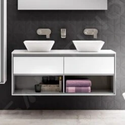 Ideal Standard Connect Air - Wastafelonderkast Voor Dubbele Wastafel 1200 Mm, Glanzend Wit/mat Lichtgrijze Lak E0829KN -Duravit || Geberit || Grohe Verkoopwinkel 4623f3c180d7bf22fde01625