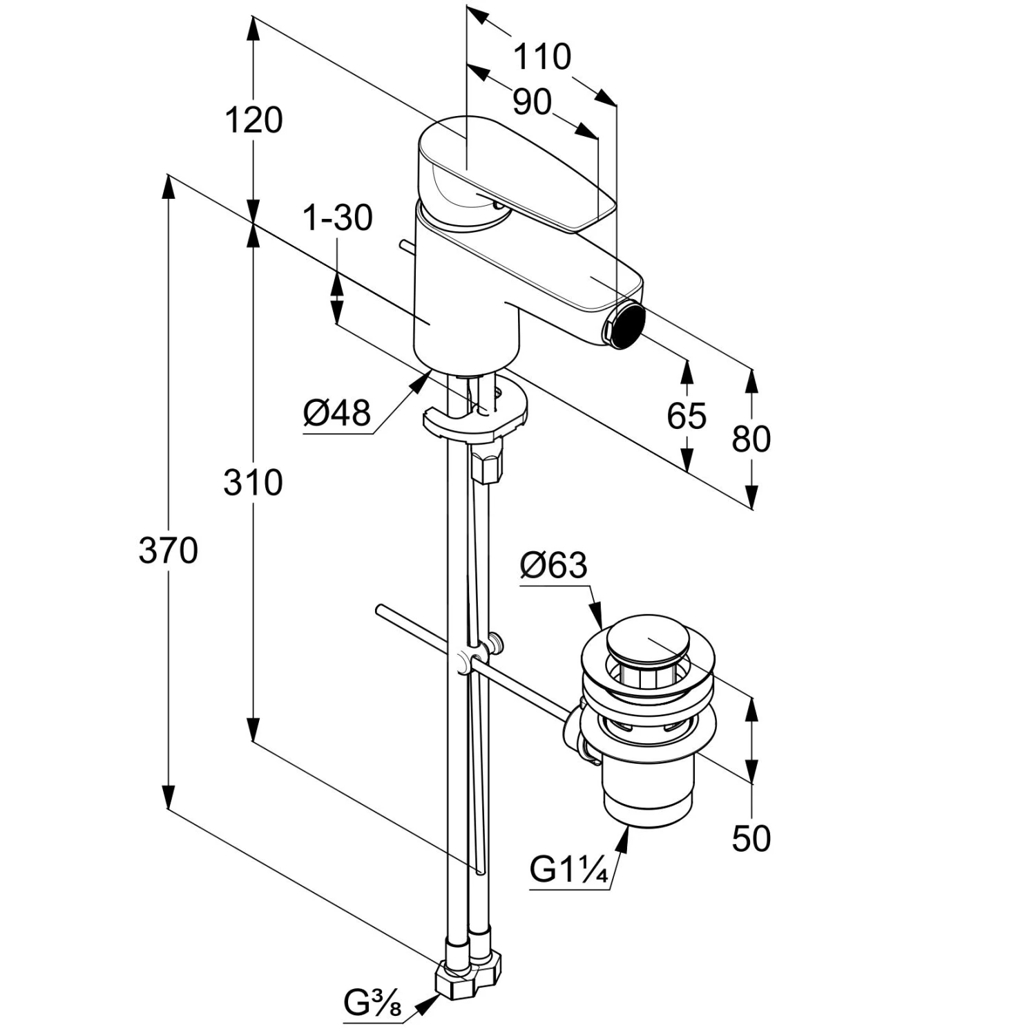 Kludi Pure&Solid - Bidetkraan Met Waste, Chroom 342160575 2 Kludi Pure&Solid - Bidetkraan Met Waste, Chroom 342160575 - Afbeelding 2