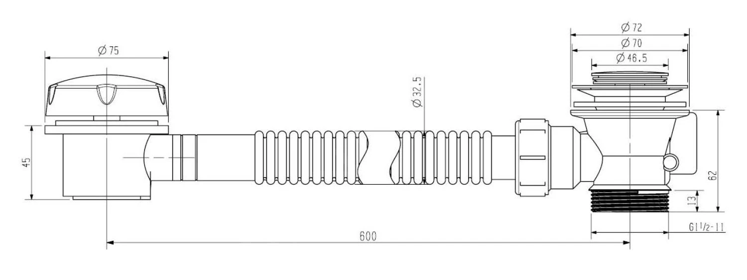 Aqualine Toebehoren - Afvoer- En Overloopgarnituur 600 Mm, Chroom TY1002 2 Aqualine Toebehoren - Afvoer- En Overloopgarnituur 600 Mm, Chroom TY1002 - Afbeelding 2