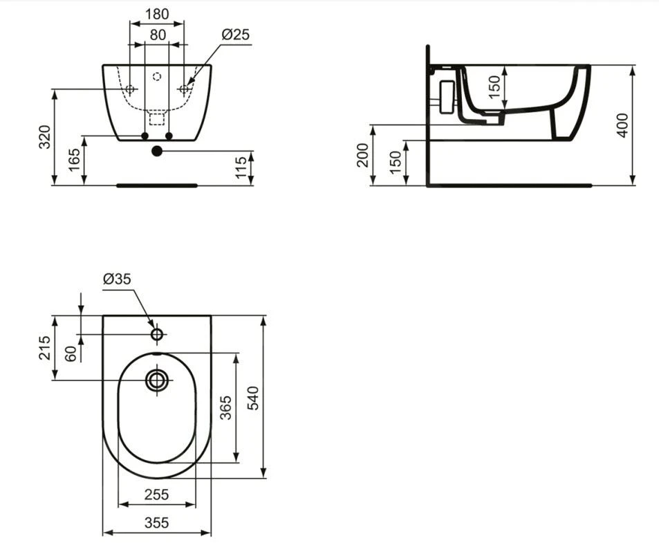 Ideal Standard Blend - Hangend Bidet, 355x540 Mm, Met Overloop, Met Kraangat, Wit T375001 2 Ideal Standard Blend - Hangend Bidet, 355x540 Mm, Met Overloop, Met Kraangat, Wit T375001 - Afbeelding 2