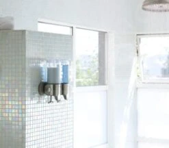 Simplehuman Badkamer Accessoires - Zeep- En Shampoo Dispenser Met Houder, 2x 444 Ml, Gebrosteld Rvs BT1028 -Duravit || Geberit || Grohe Verkoopwinkel 975c32ab159f4835dfc7bd7f