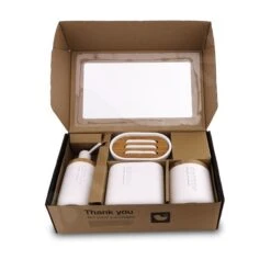 Nimco Kora - Set Badkamer Accessoires 4 In 1, Wit/bamboe KO 24000SET-05 -Duravit || Geberit || Grohe Verkoopwinkel 97e88b7c3d556088417899fa