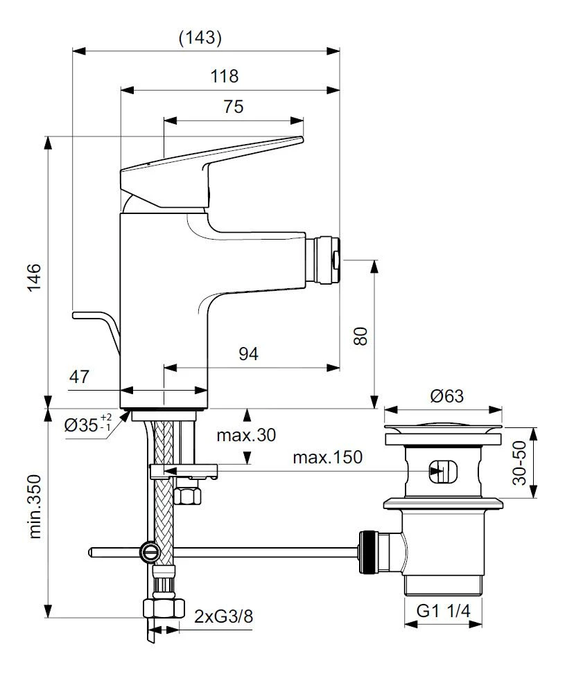 Ideal Standard CeraPlan - Bidetkraan Met Waste, Chroom BD248AA 2 Ideal Standard CeraPlan - Bidetkraan Met Waste, Chroom BD248AA - Afbeelding 2