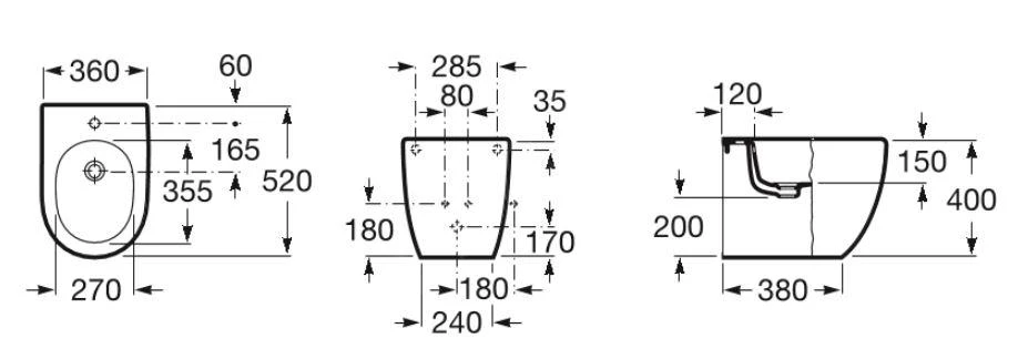 Roca Meridian - Staande Bidet, Kraangat, Wit A357247000 2 Roca Meridian - Staande Bidet, Kraangat, Wit A357247000 - Afbeelding 2