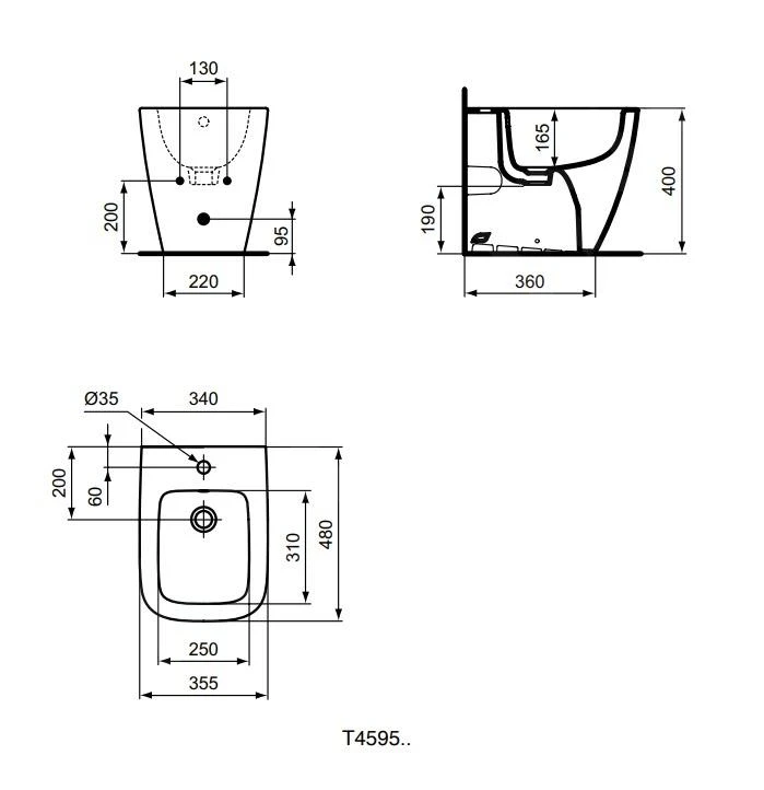 Ideal Standard I.Life S - Staand Bidet, 355x480 Mm, Met Overloop, Kraangat, Wit T459501 2 Ideal Standard I.Life S - Staand Bidet, 355x480 Mm, Met Overloop, Kraangat, Wit T459501 - Afbeelding 2