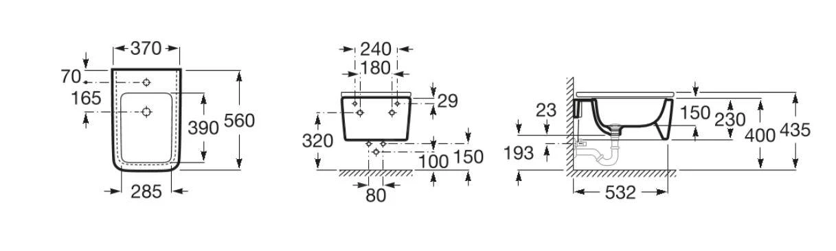 Roca Inspira - Hangend Bidet, Met Overloop, Kraangat, Wit A357535000 2 Roca Inspira - Hangend Bidet, Met Overloop, Kraangat, Wit A357535000 - Afbeelding 2