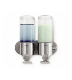 Simplehuman Badkamer Accessoires - Zeep- En Shampoo Dispenser Met Houder, 2x 444 Ml, Gebrosteld Rvs BT1028