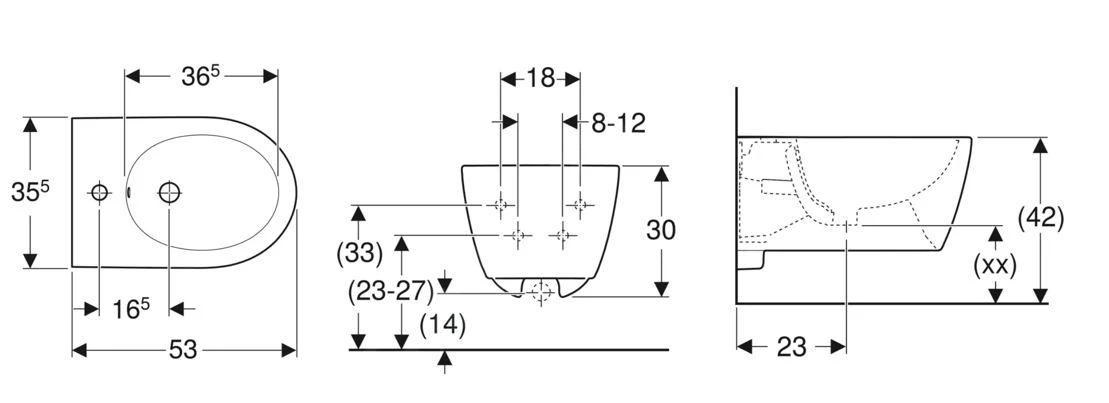Geberit ICon - Hangend Bidet, 530x355 Mm, Kraangat, Wit 501.898.00.1 2 Geberit ICon - Hangend Bidet, 530x355 Mm, Kraangat, Wit 501.898.00.1 - Afbeelding 2